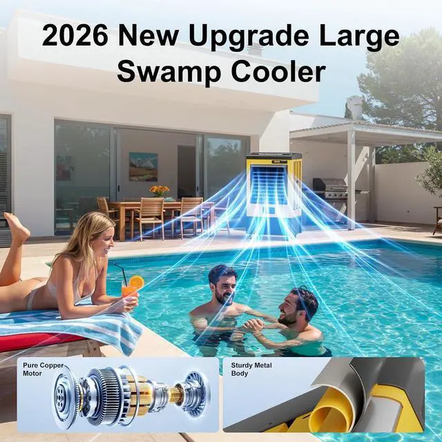 Alt view image 2 of 7 - 6500CFM Swamp Coolers,Portable Evaporative Air Cooler for 1600 Sq.ft of Space,with Continuous Auto Fill,19-Gal Water Tank,120°Oscillation,5 Ice Packs,Cooling Fan for Outdoor,Indoor Use(47IN)