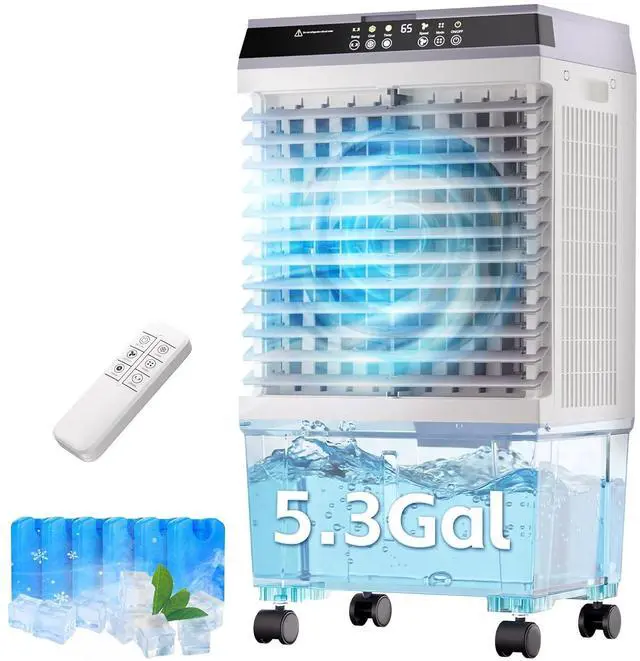 Main image of 1800CFM Swamp Cooler,Evaporative Air Cooler with 5.3 Gal Water Tank,6 Ice Packs,Evaporative Cooler with 12H Timer,120°Oscillation, Windowless Portable Air Conditioners for Indoor,Outdoor