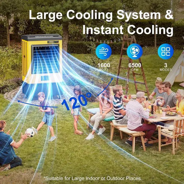 Alt view image 3 of 7 - 6500CFM Swamp Coolers,Portable Evaporative Air Cooler for 1600 Sq.ft of Space,with Continuous Auto Fill,19-Gal Water Tank,120°Oscillation,5 Ice Packs,Cooling Fan for Outdoor,Indoor Use(47IN)