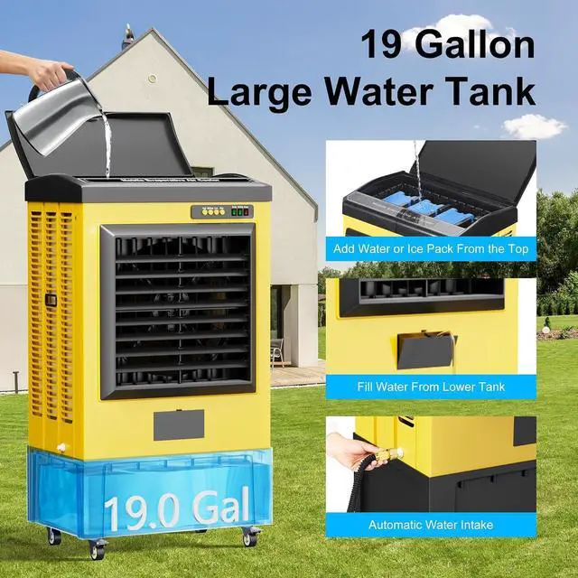 Alt view image 5 of 7 - 6500CFM Swamp Coolers,Portable Evaporative Air Cooler for 1600 Sq.ft of Space,with Continuous Auto Fill,19-Gal Water Tank,120°Oscillation,5 Ice Packs,Cooling Fan for Outdoor,Indoor Use(47IN)