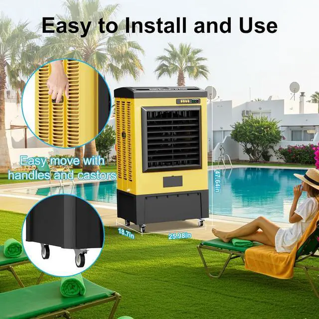 Alt view image 7 of 7 - 6500CFM Swamp Coolers,Portable Evaporative Air Cooler for 1600 Sq.ft of Space,with Continuous Auto Fill,19-Gal Water Tank,120°Oscillation,5 Ice Packs,Cooling Fan for Outdoor,Indoor Use(47IN)