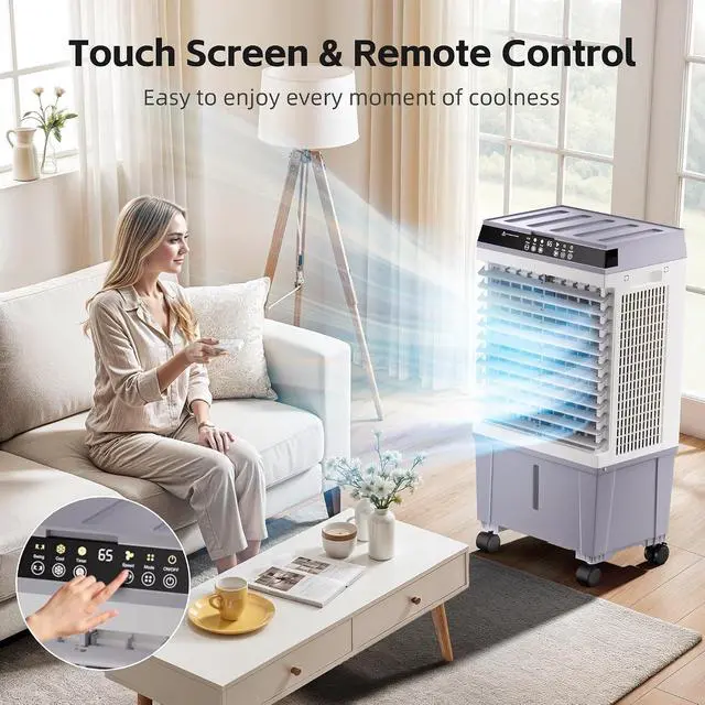 Alt view image 5 of 7 - 1800CFM Swamp Cooler,Evaporative Air Cooler with 5.3 Gal Water Tank,6 Ice Packs,Evaporative Cooler with 12H Timer,120°Oscillation, Windowless Portable Air Conditioners for Indoor,Outdoor