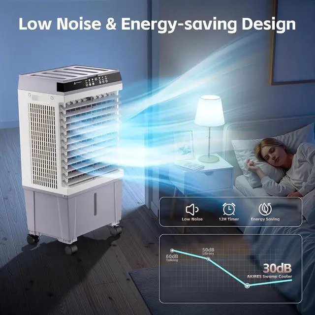 Alt view image 7 of 7 - 1800CFM Swamp Cooler,Evaporative Air Cooler with 5.3 Gal Water Tank,6 Ice Packs,Evaporative Cooler with 12H Timer,120°Oscillation, Windowless Portable Air Conditioners for Indoor,Outdoor