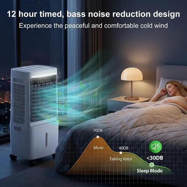 Alt view image 4 of 7 - Swamp Cooler Air Conditioner,3000CFM Portable Evaporative Air Cooler,Cooling Fan for Room Garage Patio,7 Gal Water Tank,3 Speeds,4 Ice Boxes,12H Timer,Remote,White