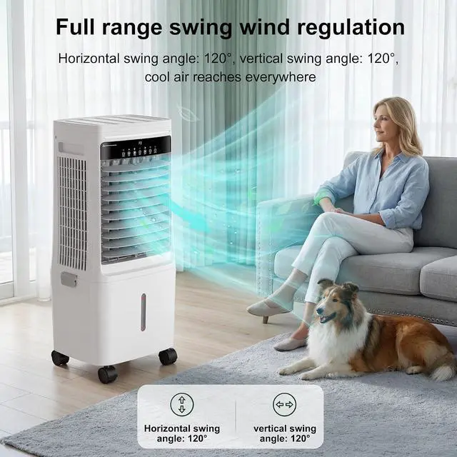 Alt view image 7 of 7 - Swamp Cooler Air Conditioner,3000CFM Portable Evaporative Air Cooler,Cooling Fan for Room Garage Patio,7 Gal Water Tank,3 Speeds,4 Ice Boxes,12H Timer,Remote,White