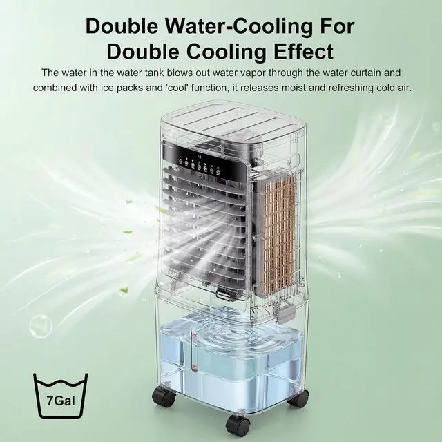 Alt view image 6 of 7 - Swamp Cooler Air Conditioner,3000CFM Portable Evaporative Air Cooler,Cooling Fan for Room Garage Patio,7 Gal Water Tank,3 Speeds,4 Ice Boxes,12H Timer,Remote,White