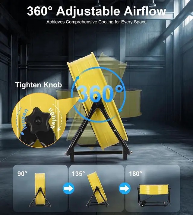Alt view image 6 of 7 - 24IN Industrial Floor Drum Fan,8800CFM High Velocity Heavy Duty Shop Fan with 360° Tilt,Handle,320W High Velocity Drum Fan for Garage,Basement,Warehouse,Patio,Factory,Workshop,Commercial Use