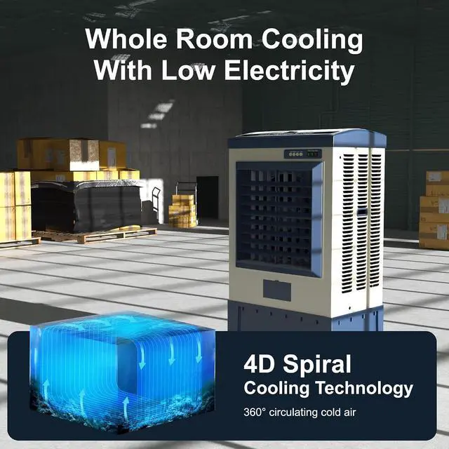 Alt view image 7 of 7 - 6500 CFM Swamp Cooler, 48" Evaporative Air Cooler with 19-Gal Auto-Fill Tank & 5 Ice Packs, 3 Speeds, 120° Oscillation, Heavy Duty Portable Cooling Fan for Patio, Garage, Indoor, Outdoor,Blue