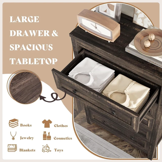 Alt view image 5 of 7 - 5 Drawers Farmhouse Dresser for Bedroom, Wood 47" Tall Dresser for Closet, Natural Texture Chest of Drawers for Hallway, Entryway, Dark Oak