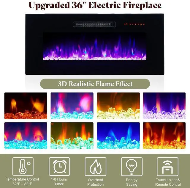 Alt view image 4 of 7 - 70" Fireplace TV Stand with 36" Electric Fireplace, TV Console with High Gloss Storage Cabinets and 12 Colors LED Lights, Modern Entertainment Center for TVs Up to 80", White & Black