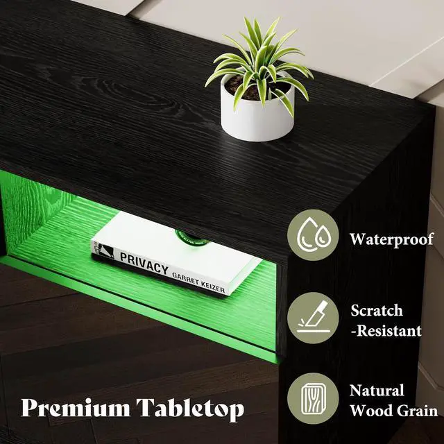 Alt view image 7 of 7 - 80" Fireplace TV Stand for TVs up to 90", Modern TV Console with 40" Electric Fireplace & High Gloss Storage Cabinets, Media Entertainment Center with 12 Colors LED Lights, Black