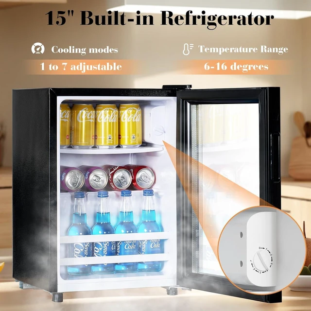 Alt view image 3 of 7 - 47" Farmhouse Coffee Bar Cabinet with 15" Refrigerator & Wine Rack & Glass Holder, Wine Cabinet with Storage Drawers & Open Shelves, Sideboard Buffet Cabinet for Dinging Room, Living Room