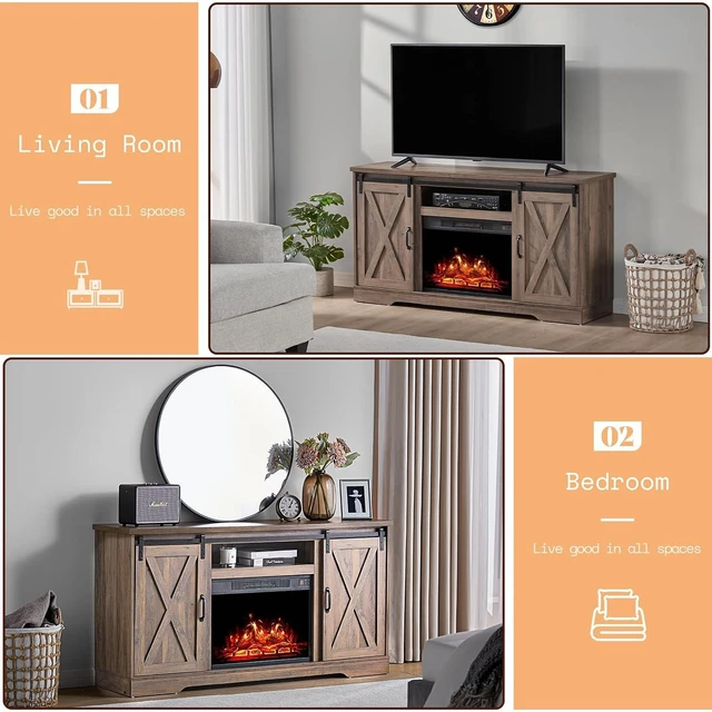 Alt view image 4 of 7 - 5-Piece Farmhouse Table Set Includes Fireplace TV Stand, Coffee Table& Two End Tables with Charging Station and USB Ports, for Living Room, Barnwood