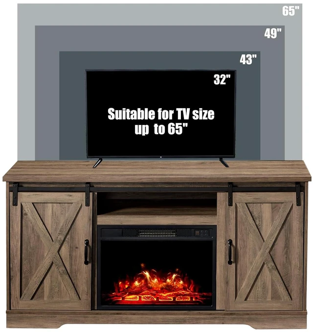 Alt view image 6 of 7 - 5-Piece Farmhouse Table Set Includes Fireplace TV Stand, Coffee Table& Two End Tables with Charging Station and USB Ports, for Living Room, Barnwood