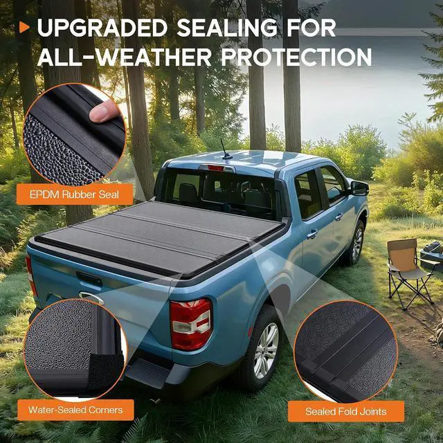 Alt view image 3 of 7 - Albott 4.5 FT FRP Hard Tri-fold Truck Bed Tonneau Cover Compatible with 20222026 Ford Maverick Bed Cover for Trucks