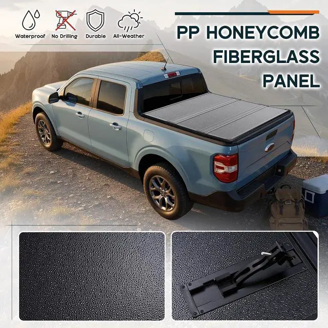 Alt view image 4 of 7 - Albott 4.5 FT FRP Hard Tri-fold Truck Bed Tonneau Cover Compatible with 20222026 Ford Maverick Bed Cover for Trucks