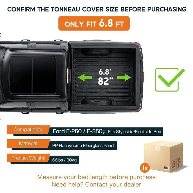 Alt view image 2 of 7 - Albott 6.8 FT FRP Hard Tri-fold Truck Bed Tonneau Cover for 19992026 Ford F250 F350, Tonneau Cover for F-250 F-350, Fits Styleside/Fleetside Bed, Black