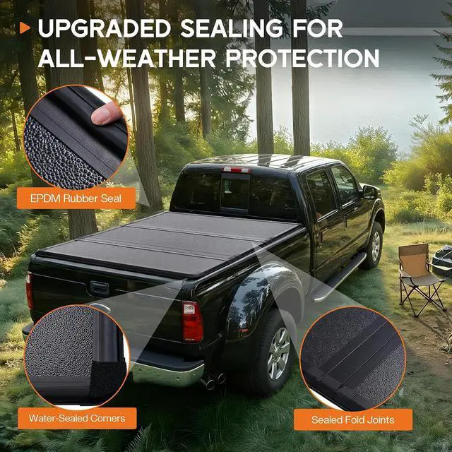 Alt view image 3 of 7 - Albott 6.8 FT FRP Hard Tri-fold Truck Bed Tonneau Cover for 19992026 Ford F250 F350, Tonneau Cover for F-250 F-350, Fits Styleside/Fleetside Bed, Black