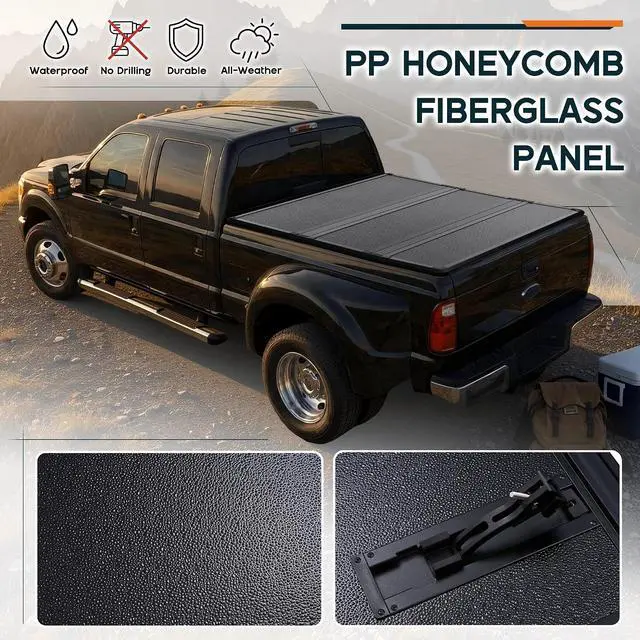 Alt view image 4 of 7 - Albott 6.8 FT FRP Hard Tri-fold Truck Bed Tonneau Cover for 19992026 Ford F250 F350, Tonneau Cover for F-250 F-350, Fits Styleside/Fleetside Bed, Black