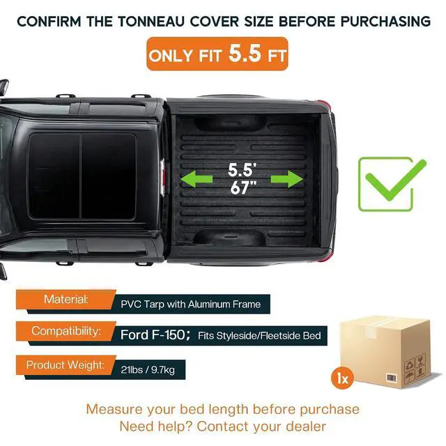 Alt view image 2 of 7 - Albott 5.5 FT Soft Roll-up Truck Bed Tonneau Cover for 20042026 Ford F-150, Tonneau Cover for F150, Fits Styleside/Fleetside Bed, Black