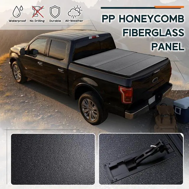 Alt view image 4 of 7 - Albott 6.5 FT FRP Hard Tri-fold Truck Bed Tonneau Cover for 20152026 Ford F-150, Tonneau Cover for F150, Fits Styleside/Fleetside Bed, Black
