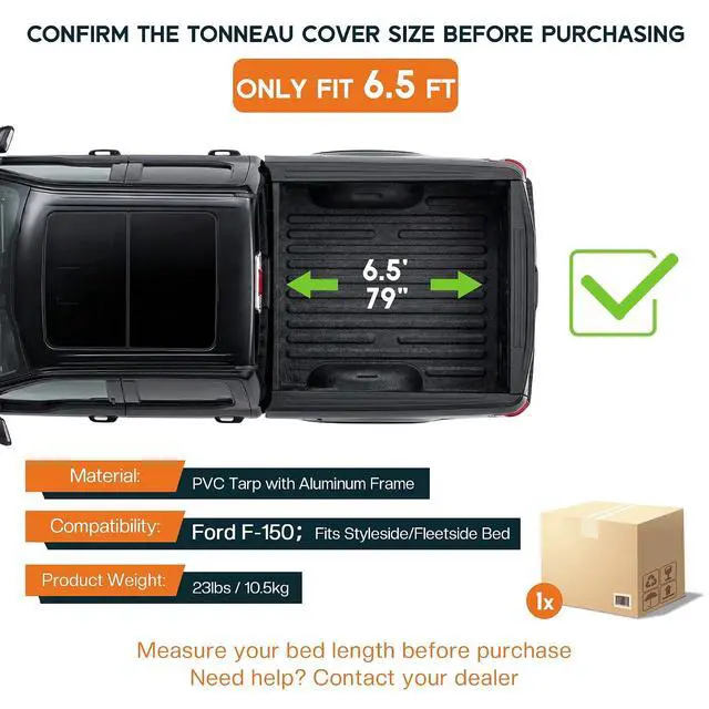 Alt view image 2 of 7 - Albott 6.5 FT Soft Roll-up Truck Bed Tonneau Cover for 20042026 Ford F-150, Tonneau Cover for F150, Fits Styleside/Fleetside Bed, Black