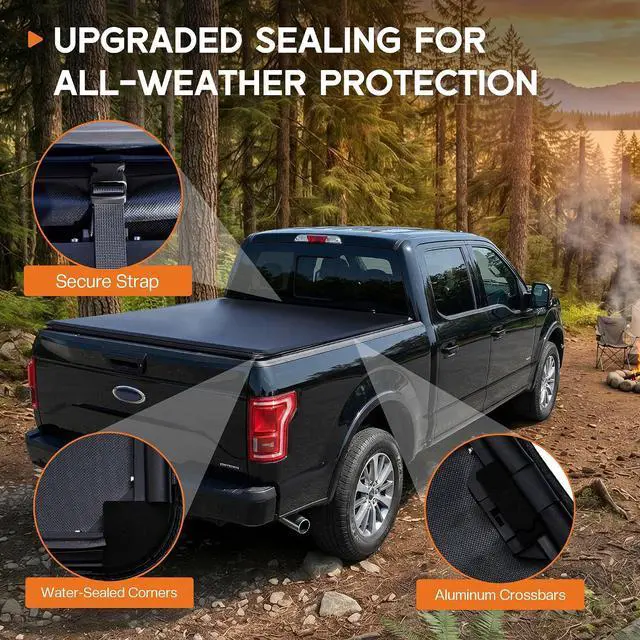 Alt view image 3 of 7 - Albott 8 FT Soft Tri-fold Truck Bed Tonneau Cover for 20152026 Ford F-150, Tonneau Cover for F150, Fits Styleside/Fleetside Bed, Black