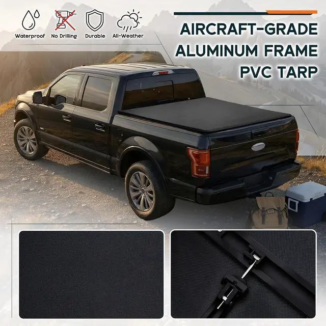 Alt view image 4 of 7 - Albott 8 FT Soft Tri-fold Truck Bed Tonneau Cover for 20152026 Ford F-150, Tonneau Cover for F150, Fits Styleside/Fleetside Bed, Black