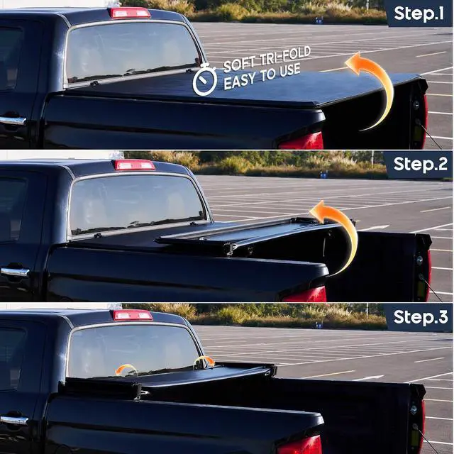 Alt view image 5 of 7 - Albott 5.8 FT Soft Tri-fold Truck Bed Tonneau Cover for 20072026 Chevy Silverado/GMC Sierra 1500 Folding Tonneau Cover for Trucks, Fits Fleetside Bed, No UtiliTrack, Not for CarbonPro