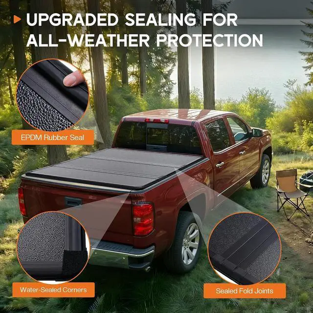 Alt view image 3 of 7 - Albott 5.8 FT FRP Hard Tri-fold Truck Bed Tonneau Cover for 20072026 Chevy Silverado/GMC Sierra 1500 Fits Fleetside Bed Cover for Trucks, No UtiliTrack, Not for CarbonPro