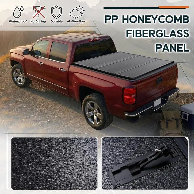 Alt view image 4 of 7 - Albott 5.8 FT FRP Hard Tri-fold Truck Bed Tonneau Cover for 20072026 Chevy Silverado/GMC Sierra 1500 Fits Fleetside Bed Cover for Trucks, No UtiliTrack, Not for CarbonPro