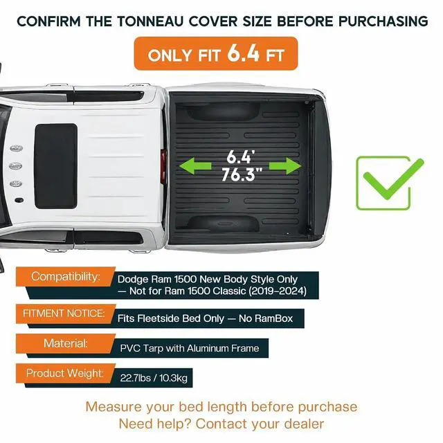 Alt view image 2 of 7 - Albott 6.4 FT Soft Roll Up Truck Bed Tonneau Cover Compatible with 2019-2026 Dodge Ram 1500 New Body Style (Not Fit 19-24 Classic) Fits Fleetside Bed Without Rambox