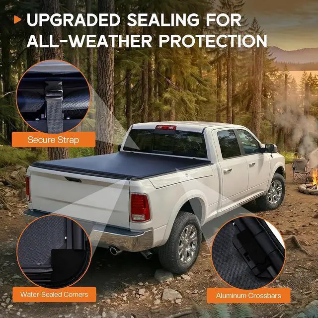 Alt view image 3 of 7 - Albott 8 FT Soft Tri-fold Truck Bed Tonneau Cover for 20022018 Dodge Ram 1500, 20032026 Ram 2500/3500, 20192026 Ram 1500 Classic, Fits Fleetside Bed, No RamBox