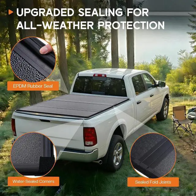 Alt view image 3 of 7 - Albott 6.4 FT FRP Hard Tri-fold Truck Bed Tonneau Cover for 20022026 Dodge Ram 1500 (Classic & New), 20032026 Ram 2500/3500 Fits Fleetside Bed Without Rambox