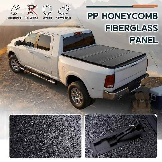 Alt view image 4 of 7 - Albott 6.4 FT FRP Hard Tri-fold Truck Bed Tonneau Cover for 20022026 Dodge Ram 1500 (Classic & New), 20032026 Ram 2500/3500 Fits Fleetside Bed Without Rambox