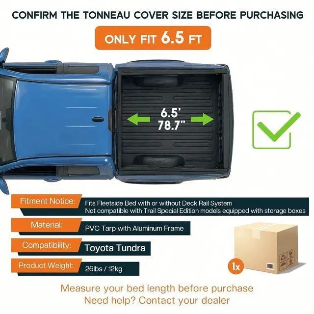 Alt view image 2 of 7 - Albott 6.5 FT Soft Roll-up Truck Bed Tonneau Cover for 20222026 Toyota Tundra, Fits Fleetside Bed with or Without Deck Rail System