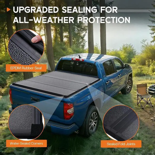 Alt view image 3 of 7 - Albott 5.5 FT FRP Hard Tri-fold Truck Bed Tonneau Cover for 20142026 Toyota Tundra, Fits Fleetside Bed with or Without Deck Rail System