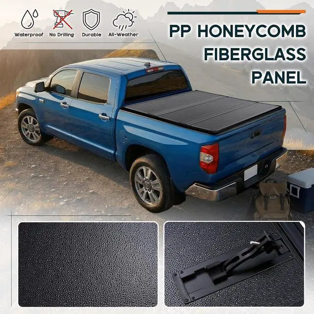 Alt view image 4 of 7 - Albott 5.5 FT FRP Hard Tri-fold Truck Bed Tonneau Cover for 20142026 Toyota Tundra, Fits Fleetside Bed with or Without Deck Rail System