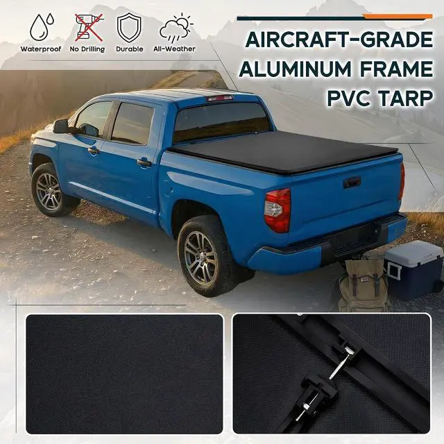 Alt view image 4 of 7 - Albott 6.5 FT Soft Tri-fold Truck Bed Tonneau Cover for 20072026 Toyota Tundra, Fits Fleetside Bed with or Without Deck Rail System