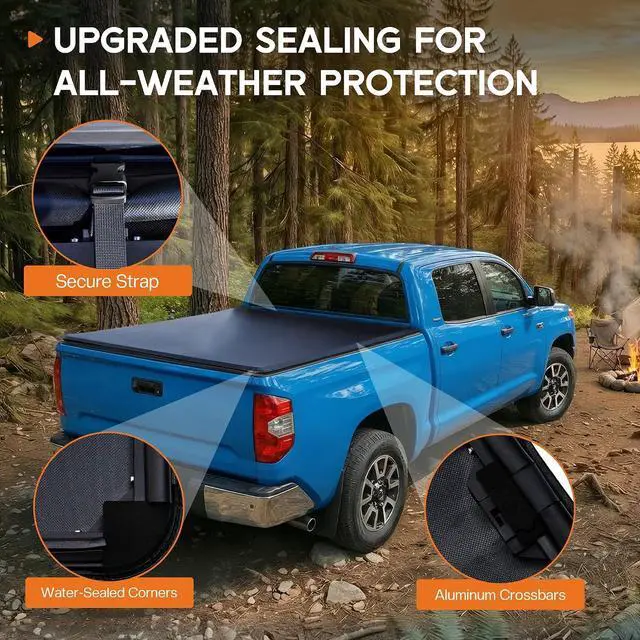 Alt view image 3 of 7 - Albott 6.5 FT Soft Tri-fold Truck Bed Tonneau Cover for 20072026 Toyota Tundra, Fits Fleetside Bed with or Without Deck Rail System