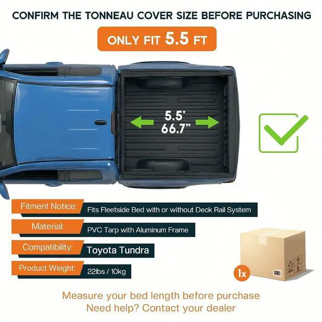 Alt view image 2 of 7 - Albott 5.5 FT Soft Tri-fold Truck Bed Tonneau Cover for 20072026 Toyota Tundra, Fits Fleetside Bed with or Without Deck Rail System