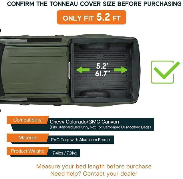 Alt view image 2 of 7 - Albott 5.2 FT Soft Tri-Fold Truck Bed Tonneau Cover for 20152026 Chevy Colorado/GMC Canyon, PVC Top with Alloy Steel Frame, Folding Bed Cover, Not for CarbonPro Bed