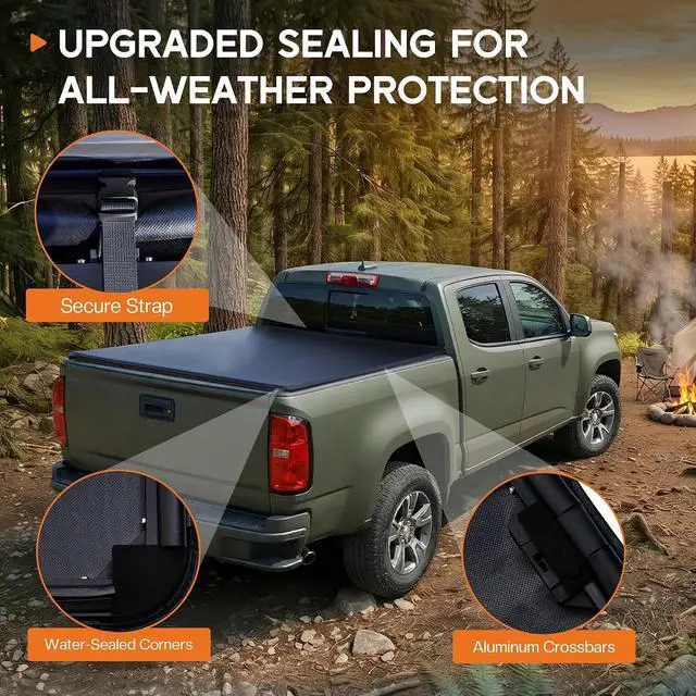 Alt view image 3 of 7 - Albott 5.2 FT Soft Tri-Fold Truck Bed Tonneau Cover for 20152026 Chevy Colorado/GMC Canyon, PVC Top with Alloy Steel Frame, Folding Bed Cover, Not for CarbonPro Bed