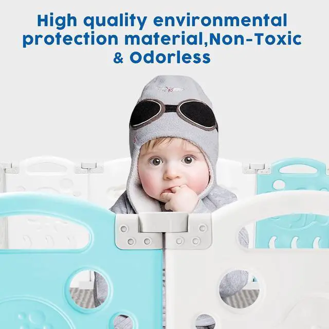 Alt view image 5 of 7 - 22 Panels Kids Safety Play Center Yard Baby Playpen Kids Activity Centre Indoor or Outdoor, Portable Play Yard with Gate for Babies, Infant, Toddlers Blue (20 Panels+1 Gate+ 1 Game Board)