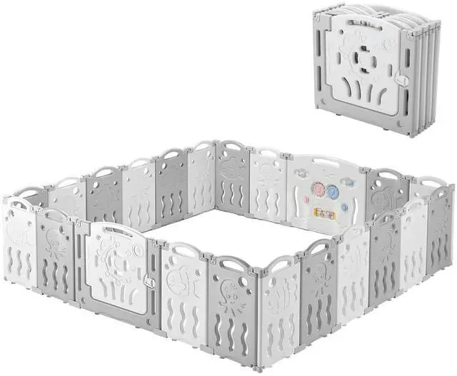 Main image of Baby Playpen 22 Panel Foldable Baby playpen Folding Play Pen Kids Activity Centre Safety Play Yard Home Adjustable Shape, Portable Design for Indoor Outdoor Use (White+Grey, 22 Panel)