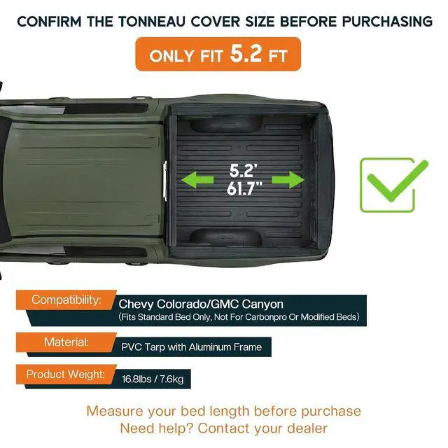 Alt view image 2 of 7 - Albott 5.2 FT Soft Roll-up Truck Bed Tonneau Cover for 20152026 Chevy Colorado/GMC Canyon, PVC Tonneau Cover for Trucks (NO CarbonPro Bed), Black