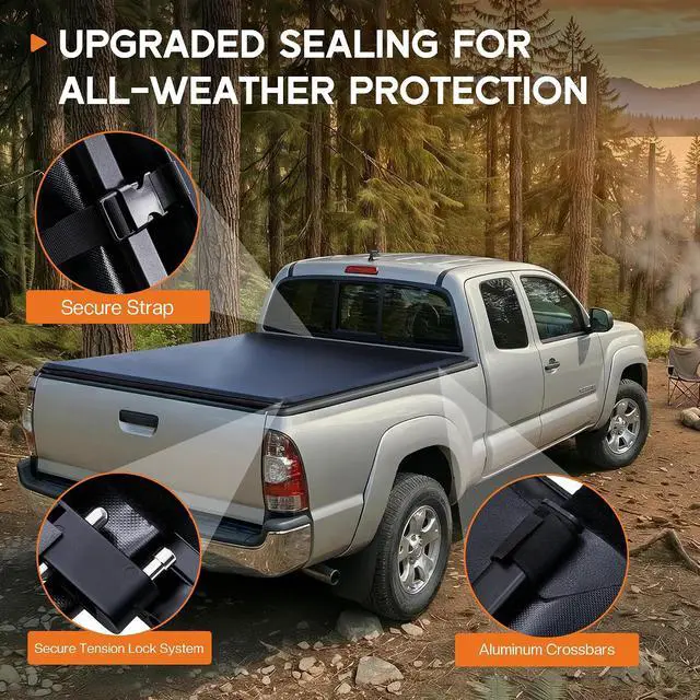 Alt view image 3 of 7 - Albott 5 FT Soft Roll Up Truck Bed Tonneau Cover for 2024-2026 Toyota Tacoma Bed Cover for Trucks (Only Fits Models with Factory Deck Rail System)