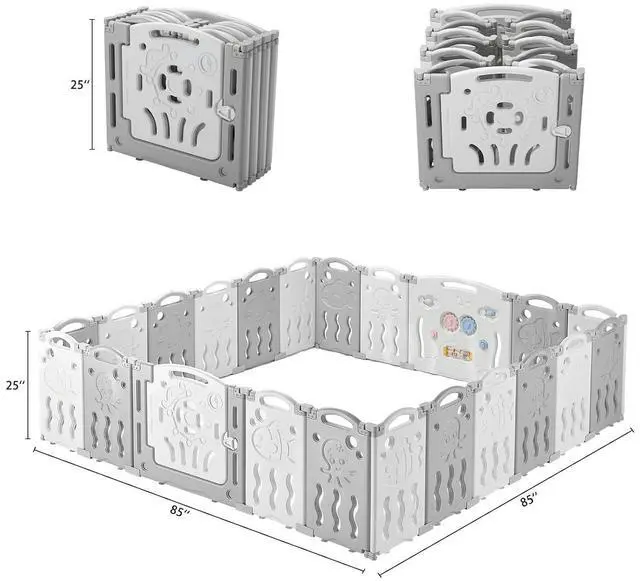 Alt view image 6 of 7 - Baby Playpen 22 Panel Foldable Baby playpen Folding Play Pen Kids Activity Centre Safety Play Yard Home Adjustable Shape, Portable Design for Indoor Outdoor Use (White+Grey, 22 Panel)