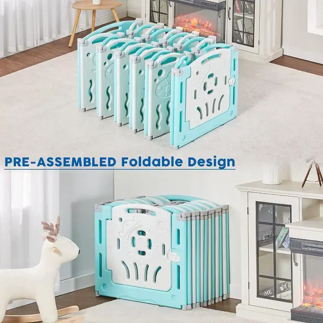 Alt view image 3 of 7 - 22 Panels Kids Safety Play Center Yard Baby Playpen Kids Activity Centre Indoor or Outdoor, Portable Play Yard with Gate for Babies, Infant, Toddlers Blue (20 Panels+1 Gate+ 1 Game Board)