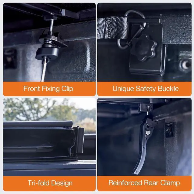 Alt view image 6 of 7 - Albott 5 FT Soft Tri-fold Truck Bed Tonneau Cover for 2016-2026 Toyota Tacoma Bed Cover for Trucks (Only Fits Models with Factory Deck Rail System)